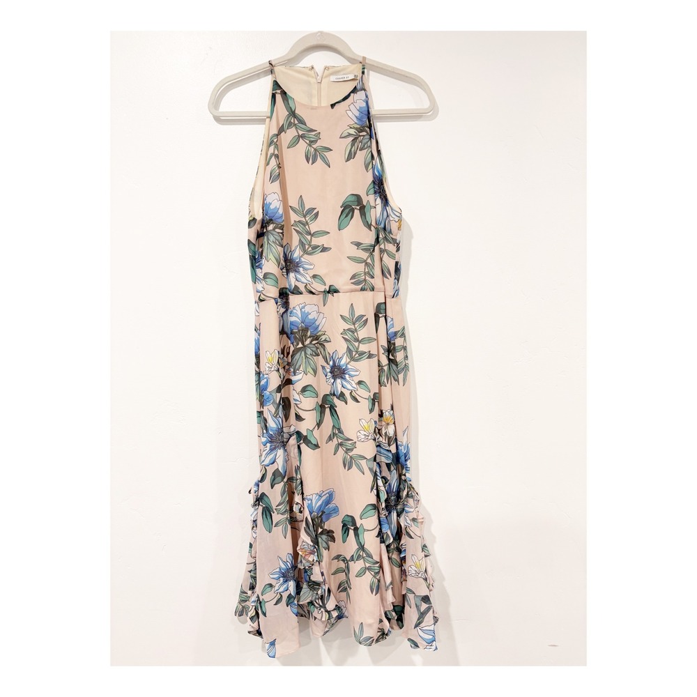 Cooper St Womens Floral Halter Midi Dress Pink Blue Ruffle High Low Hem Size 8